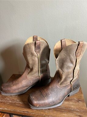 Ariat Brown Leather Pull-On Western Boots 10.5 Wide